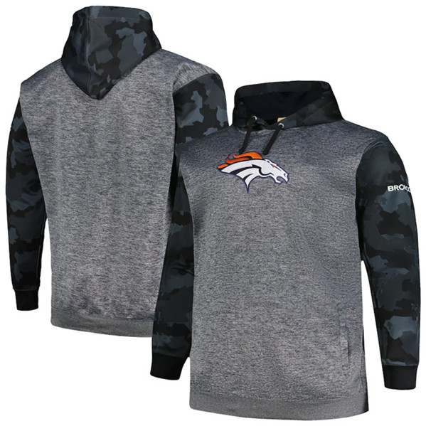 Men's Denver Broncos Heather Charcoal Big & Tall Camo Pullover Hoodie - Click Image to Close